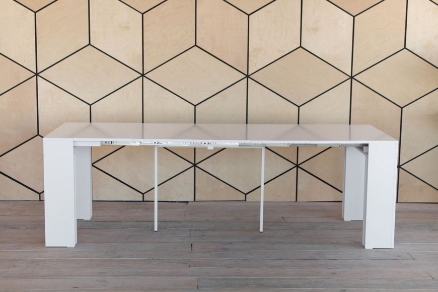 Комплект стіл консоль трансформер розкладний Білий поворотна опора (метал) 1600 мм х 800 мм + пуф 5 в 1 релакс, велюр 9b3ea2a4 фото