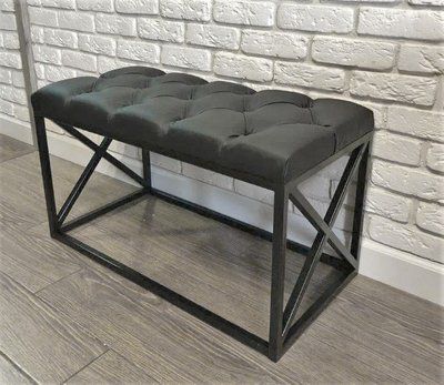 Банкетка Vi-Tall 60&times;35&times;45 см, хрест, корпус чорний, каретна стяжка, екошкіра e4749600 фото